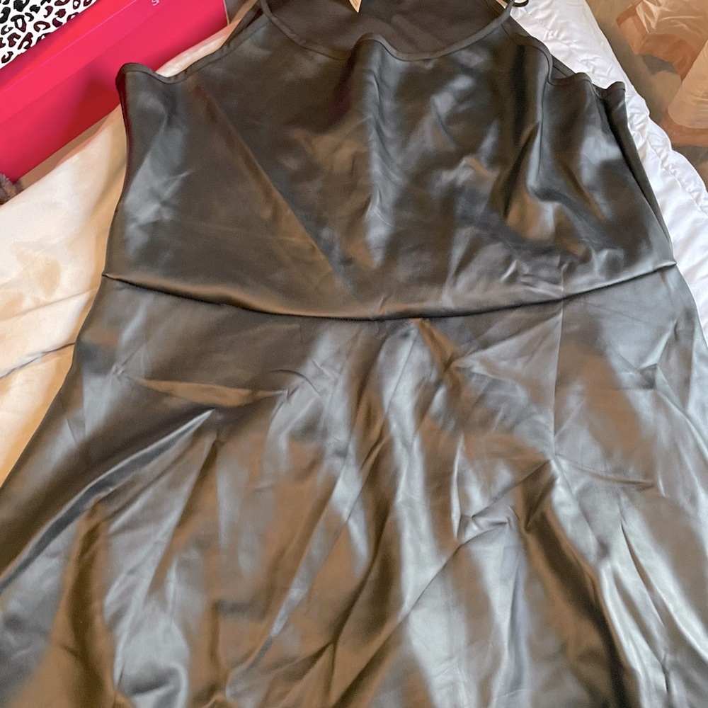 Black faux leather skater cocktail dress